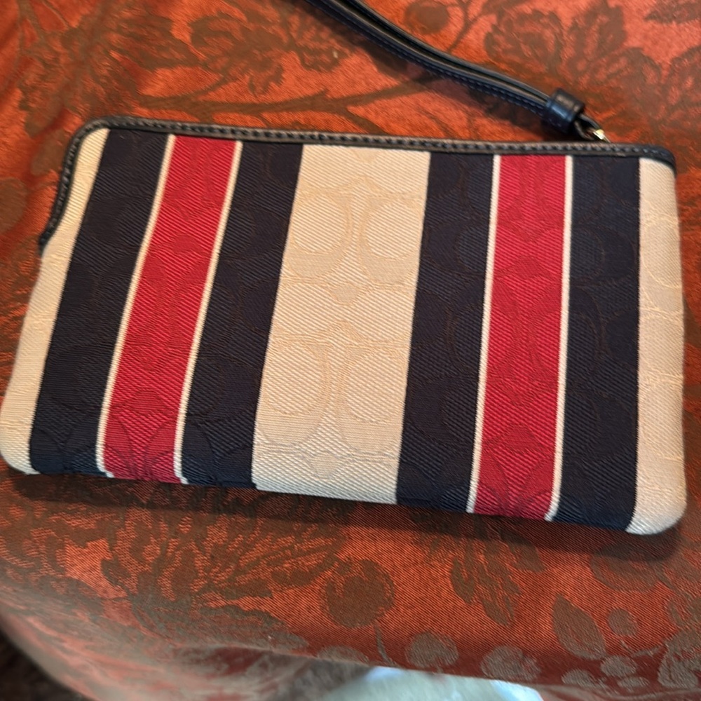 Coach Striped Wristlet in Red, Blue, and Cream - Picture 2 of 3